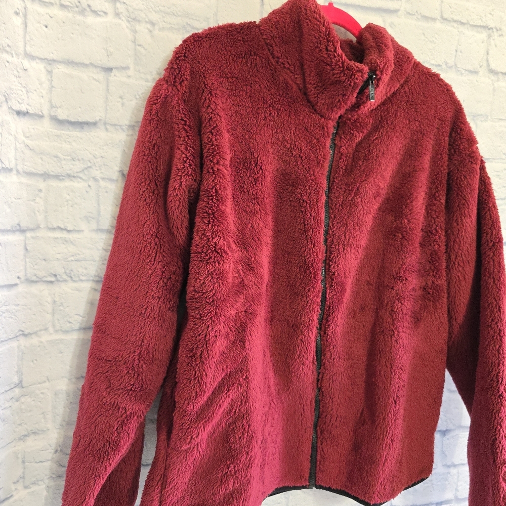 PINK Victoria's Secret Sherpa Teddy Jacket Full Zip Maroon VS Sweater New XL - Picture 6 of 16